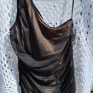 Torrid Size 2 Black Mesh with Nude Lining One Shoulder Top NWT